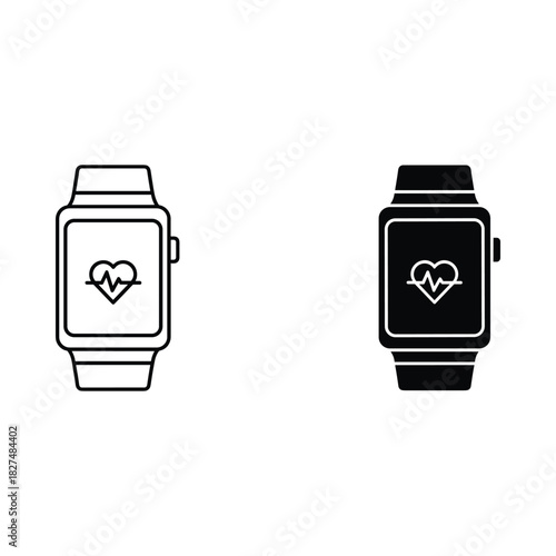 Smartwatch with heart rate monitor icon in outline and solid styles