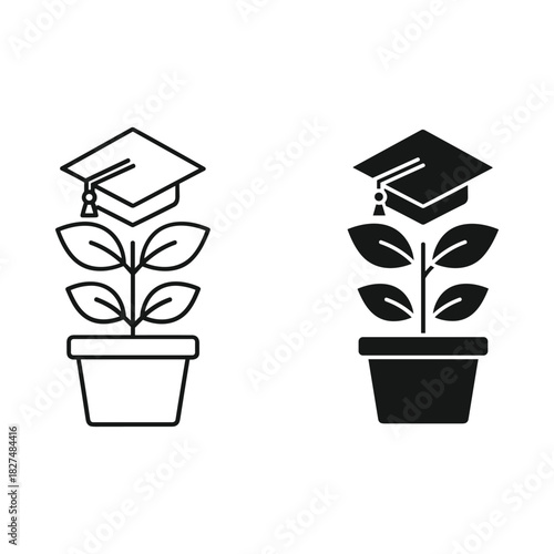 Plant growing with graduation cap symbolizing education and growth
