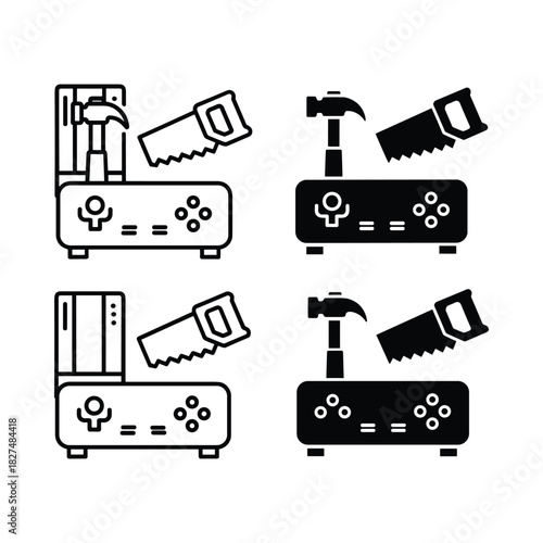 Gaming console with tools representing building and creation