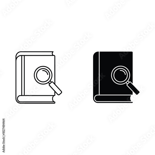 Book with magnifying glass icon representing research and study