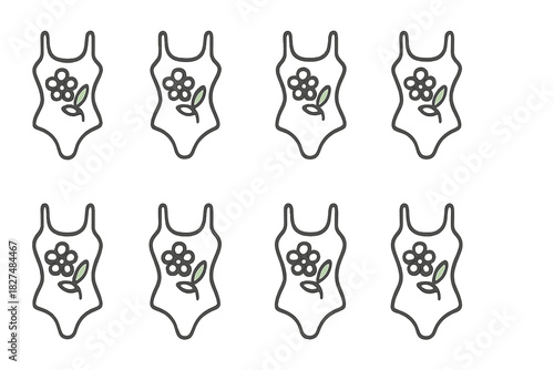 Seamless pattern of one-piece bathing suits with floral decoration for summer fashion design