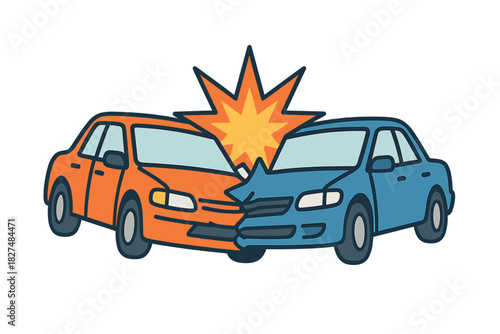 Traffic accident scene showing a severe head-on collision between two passenger cars