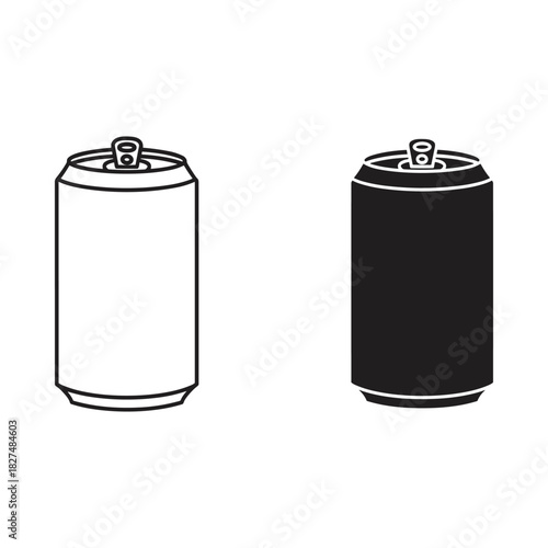 Two beverage cans one white outline one black silhouette