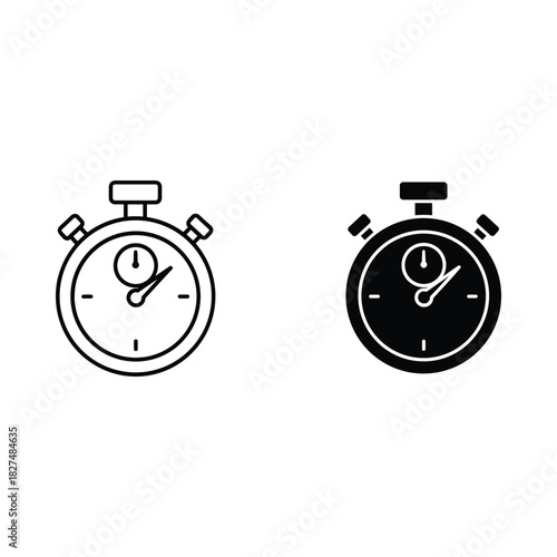 Two stopwatch icons one outline one solid black