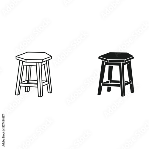 Simple octagonal stool in outline and silhouette