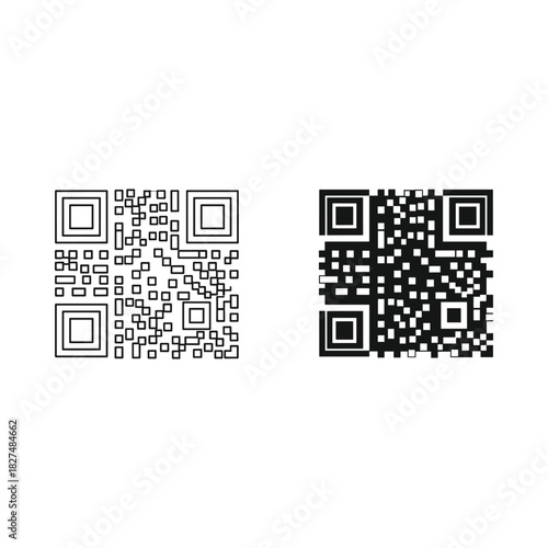 Two different qr codes side by side on a white background
