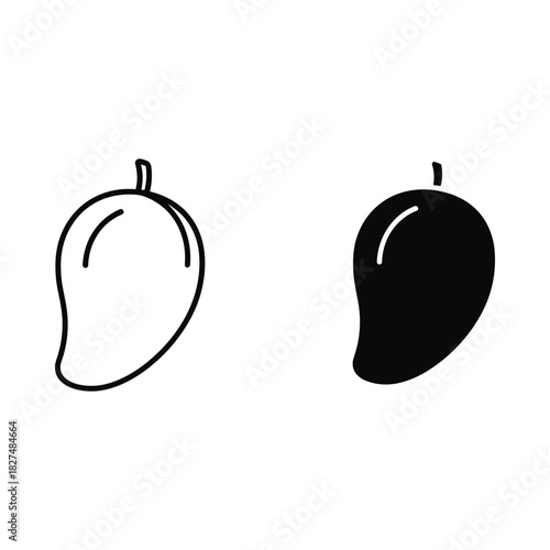 Simple outline and solid silhouette of a mango fruit icon