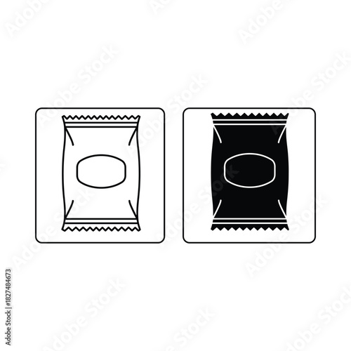 Two square icons of a wrapped candy bar in outline and solid black