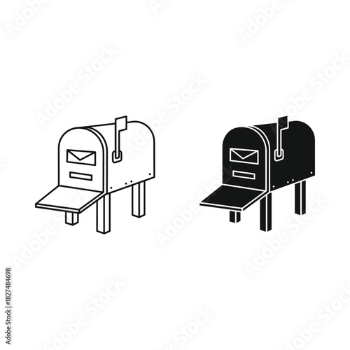 Black and white illustrations of a classic american mailbox