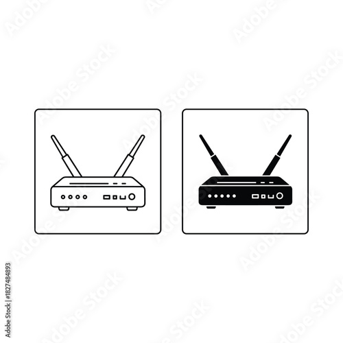 Two hand drawn style icons of wireless routers side by side