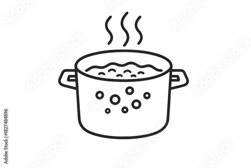 Simple drawing of a cooking pot filled with boiling water and rising steam