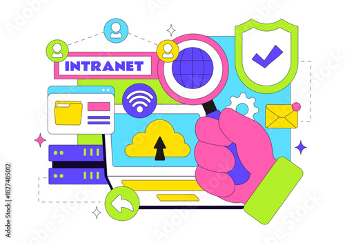 Intranet Internet Network Connection Technology Vector Illustration to Share Confidential Company Information and Website in a Flat Cartoon Background
