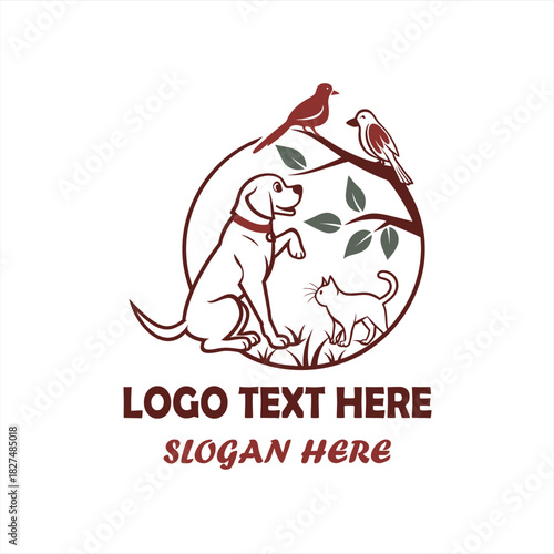 Dog Cat and Bird Pet Care Logo Vector for Veterinary Clinic, Animal Hospital and Pet Shop Branding
