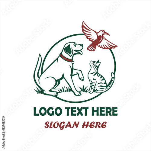 Dog Cat and Bird Pet Care Logo Vector for Veterinary Clinic, Animal Hospital and Pet Shop Branding
