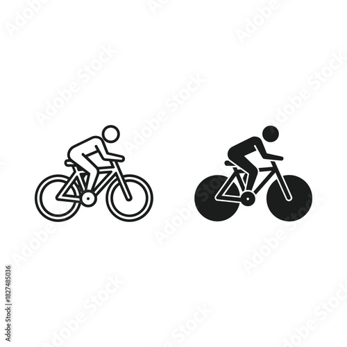 Two stylized icons of a cyclist on a bicycle in motion
