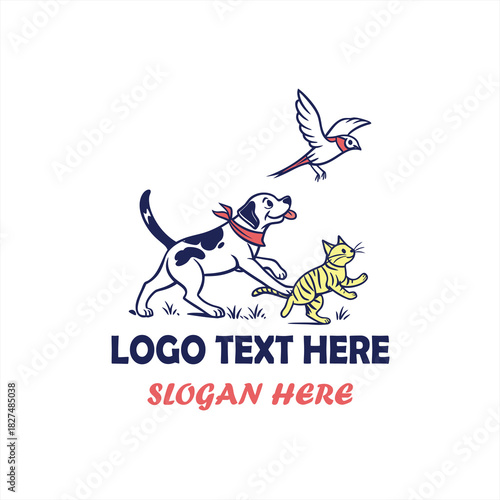 Dog Cat and Bird Pet Care Logo Vector for Veterinary Clinic, Animal Hospital and Pet Shop Branding