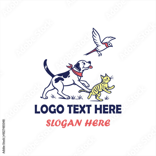 Dog Cat and Bird Pet Care Logo Vector for Veterinary Clinic, Animal Hospital and Pet Shop Branding