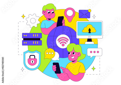 Intranet Internet Network Connection Technology Vector Illustration to Share Confidential Company Information and Website in a Flat Cartoon Background