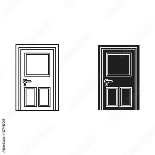 Two contrasting door icons one outlined and one solid black