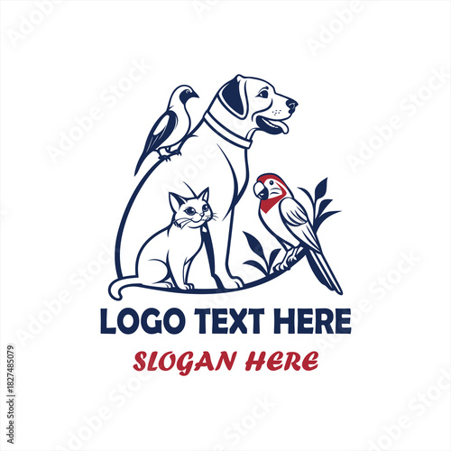 Dog Cat and Bird Pet Care Logo Vector for Veterinary Clinic, Animal Hospital and Pet Shop Branding