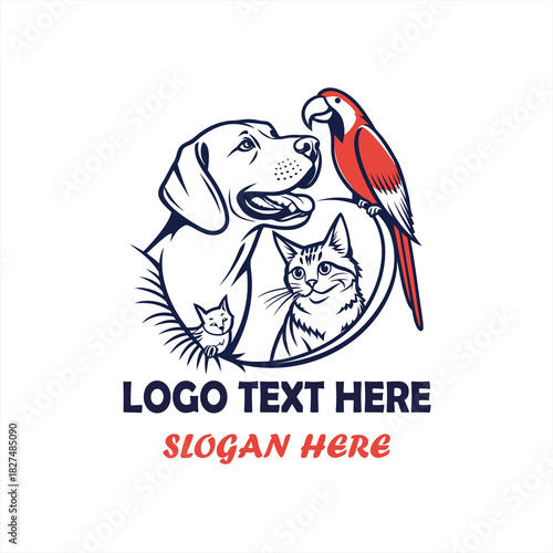 Dog Cat and Bird Pet Care Logo Vector for Veterinary Clinic, Animal Hospital and Pet Shop Branding