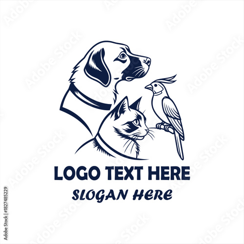 Dog Cat and Bird Pet Care Logo Vector for Veterinary Clinic, Animal Hospital and Pet Shop Branding