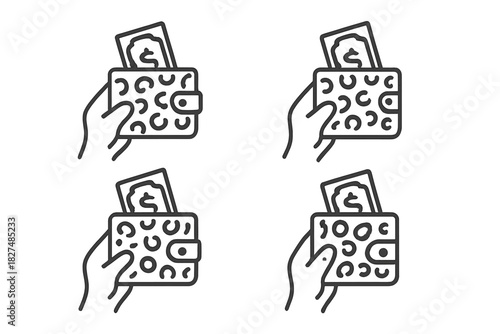 Hand holding a closed wallet with cash money sticking out for financial transactions and payment methods