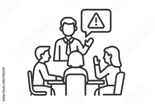 Business meeting discussing a critical risk or warning sign during a corporate conference