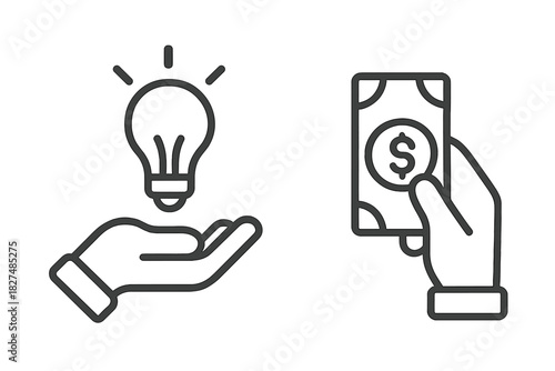 Hand holding lightbulb exchanging idea for money symbolizing intellectual property transaction