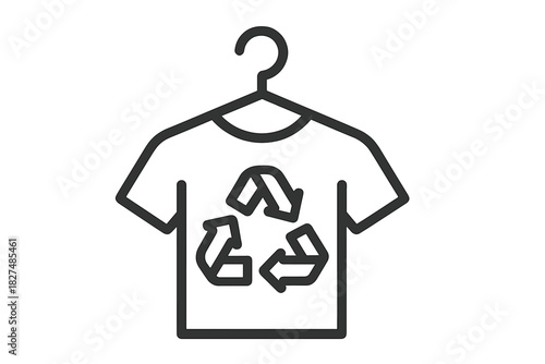 T-shirt on a hanger with a universal recycling symbol representing sustainable fashion