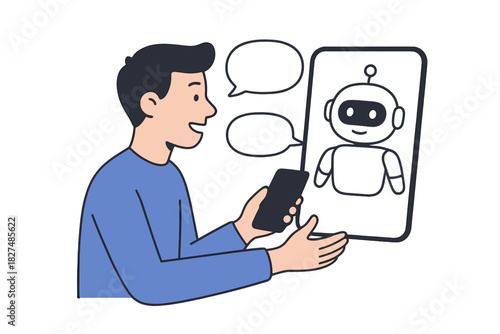 Man interacting with an artificial intelligence chatbot on a mobile phone