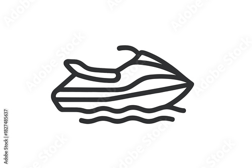 Minimalist outline icon of a personal watercraft riding fast on wavy water surface