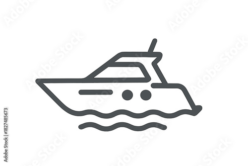 Luxury motorboat yacht sailing on stylized ocean waves minimalist line art symbol