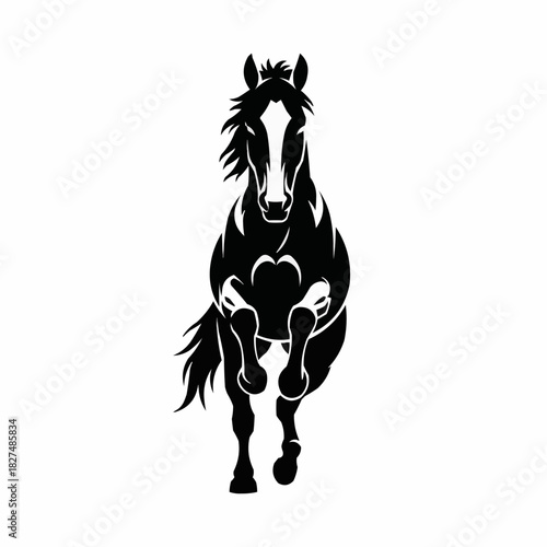 Powerful Black Horse Galloping Forward with Determination.