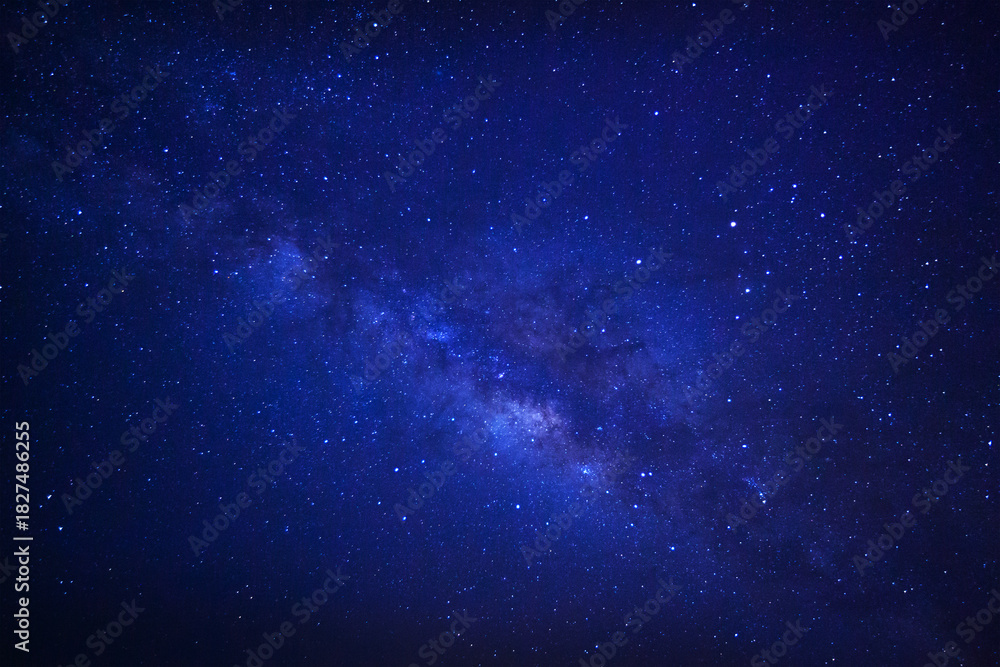 Fototapeta premium Night sky space background, Starry universe in dark blue sky, Milky way galaxy with stardust field in deep universe