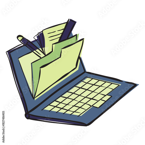 Document folder on laptop in simple vector style