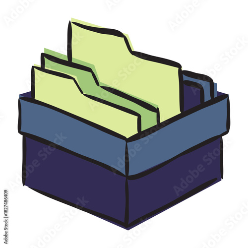 Stack of folders inside a box in a simple vector style