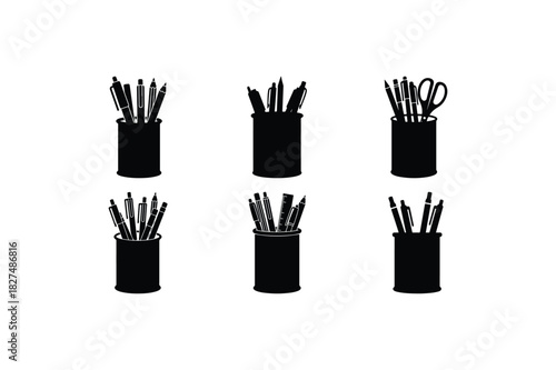 Vertical Brush-Like Object Silhouette Set