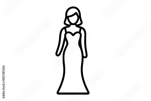 Minimalist outline icon of a woman in a long elegant evening dress