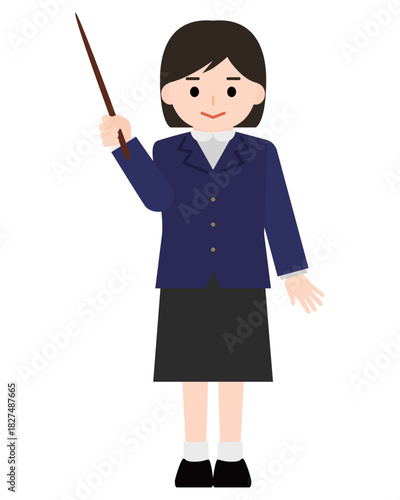 指示棒を持って説明する女の子