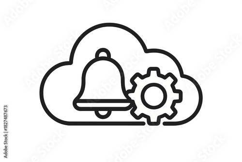 Outline icon representing cloud storage management with notification and settings