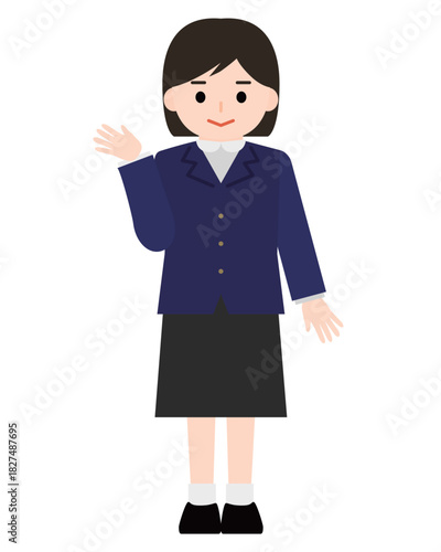 手を挙げて案内をする女の子