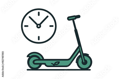 Electric scooter and clock symbol representing rental time in shared urban mobility