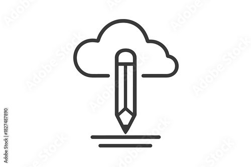 Pencil writing content stored in a digital network server, representing cloud computing concept