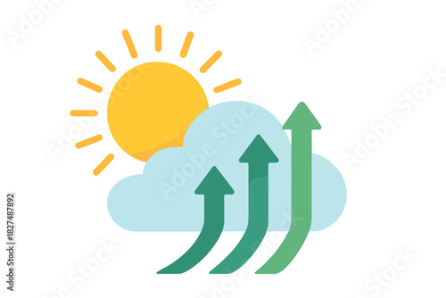 Sunny weather forecast with upward trend arrows symbolizing positive growth and improvement