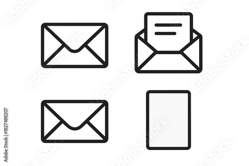 Outline symbols representing email communication, digital messaging, and correspondence