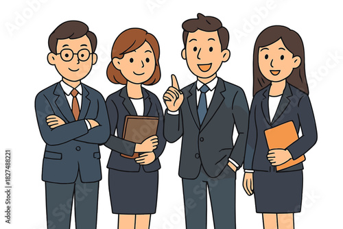 Professional business team standing together in formal suits ready for corporate work