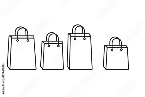 Four different sized outline shopping bags for retail and consumer transactions