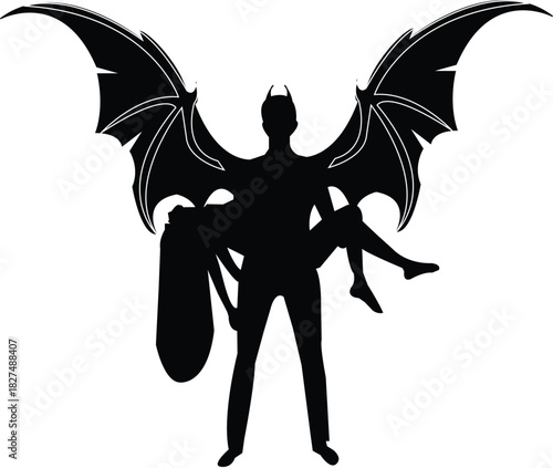 Devil Carrying Girl Silhouette | Dark Fantasy Couple Vector