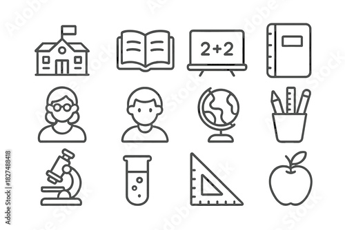 Collection of essential elements for school learning science and academic subjects